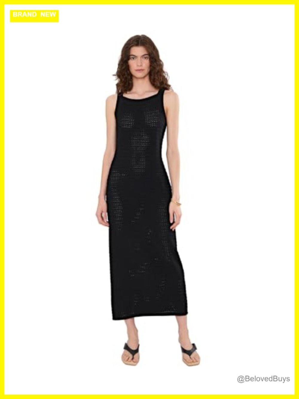 Cusack Knit Midi Dress Square Neck Sleeveless 100% Cotton Pull On